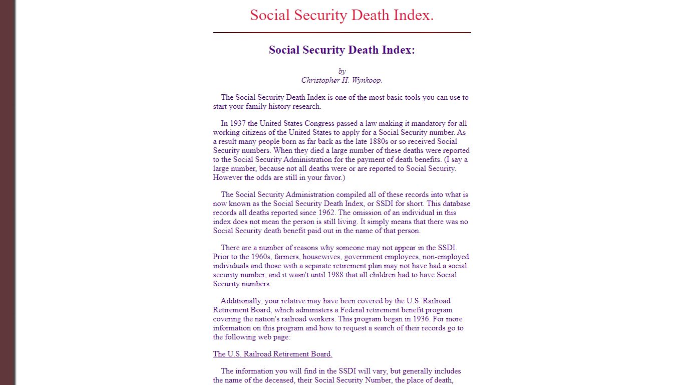 Social Security Death Index. - freepages.rootsweb.com