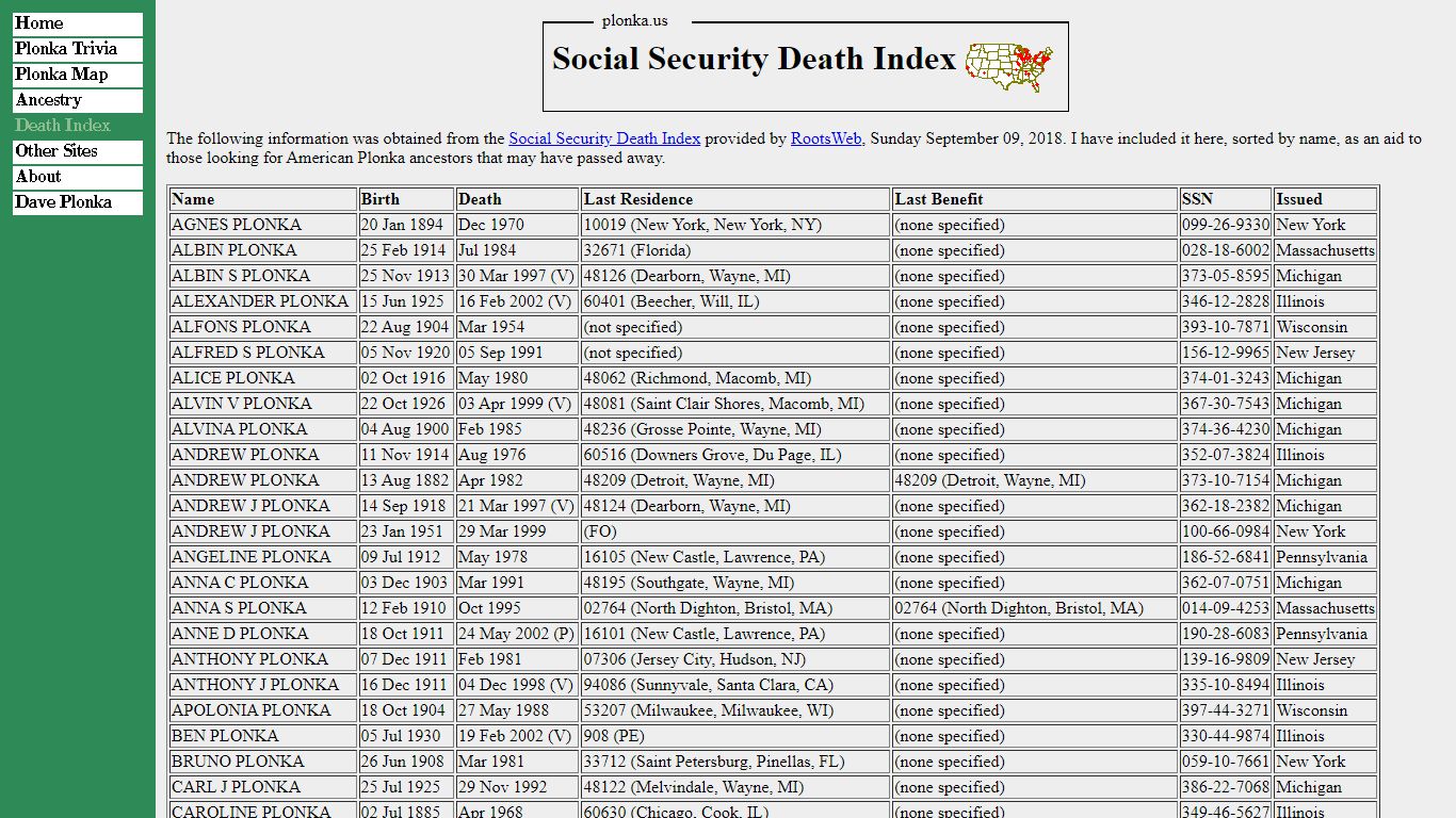 Social Security Death Index - freepages.rootsweb.com